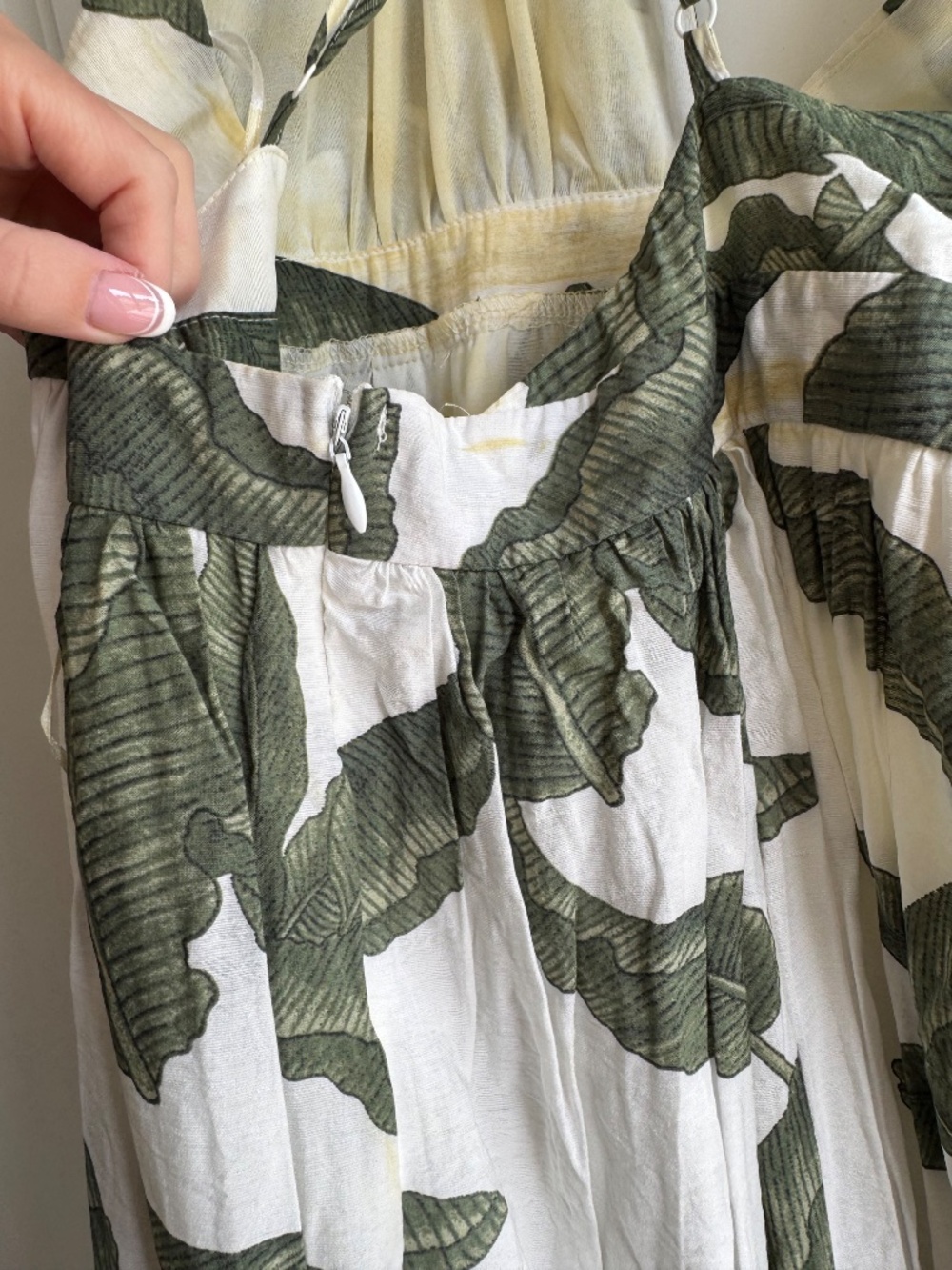 Miramar Maxi Dress Green Print L Tropical Vacation Leaves Floral PLEASE READ - Picture 14 of 16